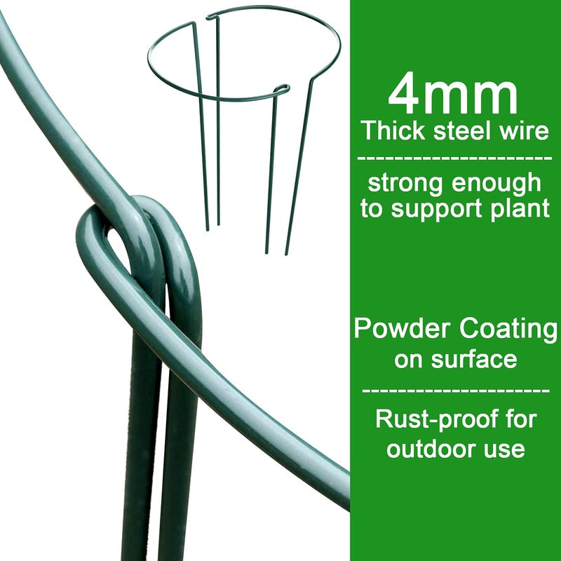 HiGift 10 Pack Peony Cages and Supports, 10" (W) x 16"(H) Plant Support, Heavy Duty Metal Plant Support Stake for Indoor Plants Half Round Garden Stakes Plant Support Ring for Hydrangea,Flower Outdoor - Image 2